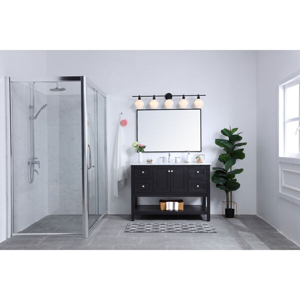 Gene Black Five-Light Bath Vanity with Frosted White Glass, image 2