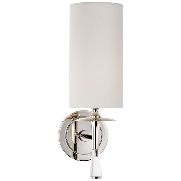 Drunmore Single Sconce in Polished Nickel and Crystal with Linen Shade by AERIN, image 1
