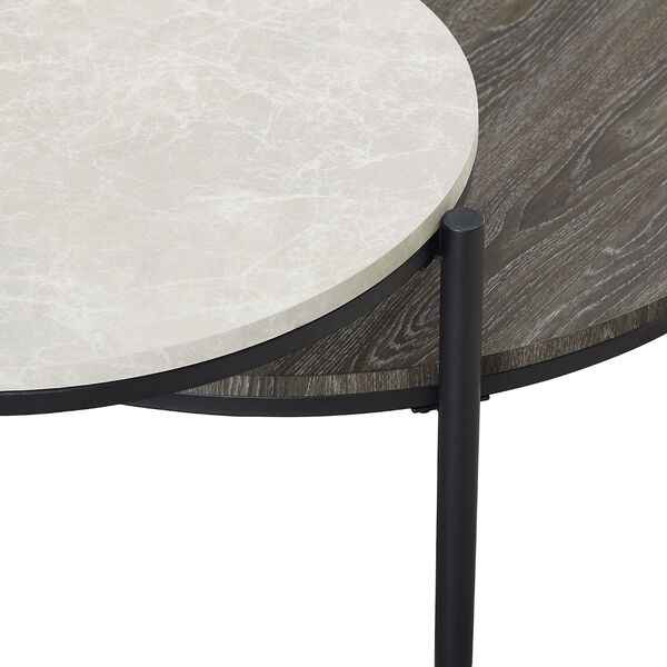 Ella Faux Light Gray Marble and Cerused Ash Round Two-Tiered Coffee Table, image 5