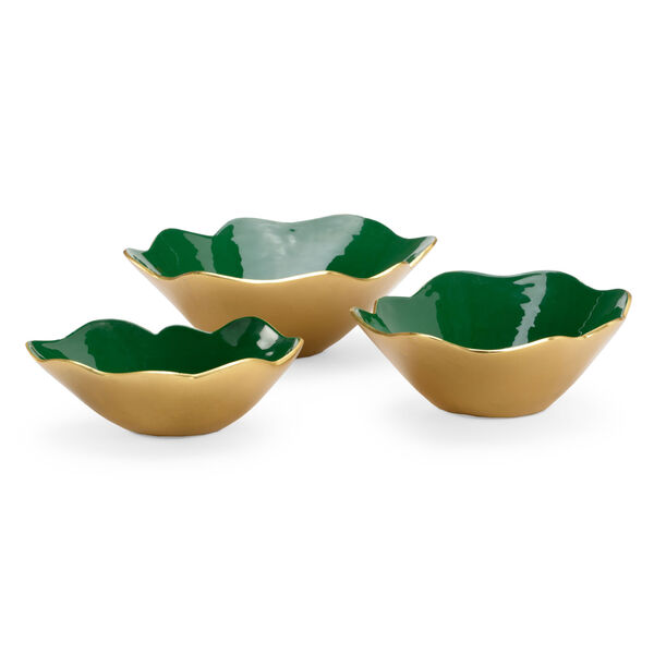 Green with Metallic Gold Enameled Decorative Bowls, image 1