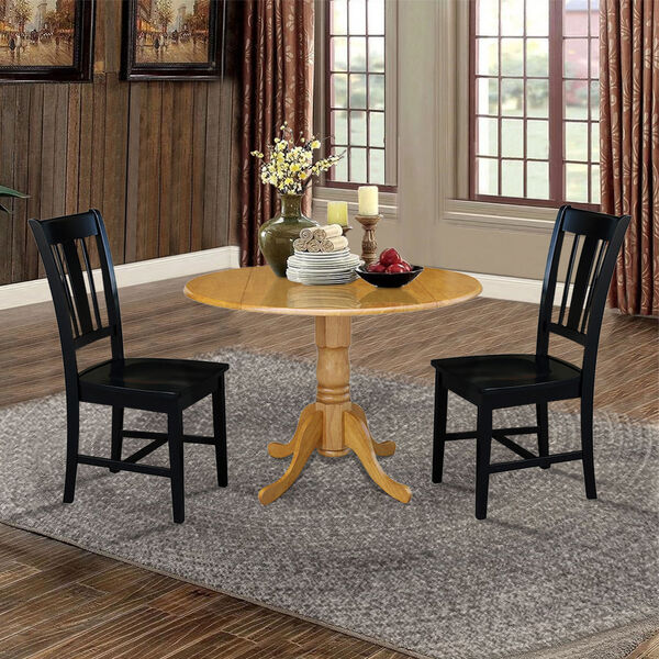 Oak and Black 42-Inch Dual Drop Leaf Table with Two Splat Back Dining Chair, Three-Piece, image 2