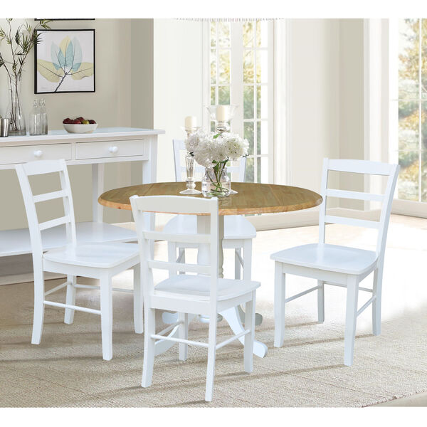 White and Natural 42-Inch Dual Drop Leaf Table with Four Ladder Back Dining Chair, Five-Piece, image 2