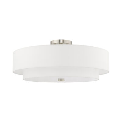 Livex Lighting 51054-12 Meridian Collection 3-Light Semi Flush Mount Ceiling Light with Off-White Hardback Fabric Shade Satin Brass 