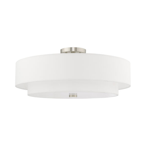 Meridian Brushed Nickel 22-Inch Five-Light Ceiling Mount with Hand Crafted Off-White Hardback Shade, image 2