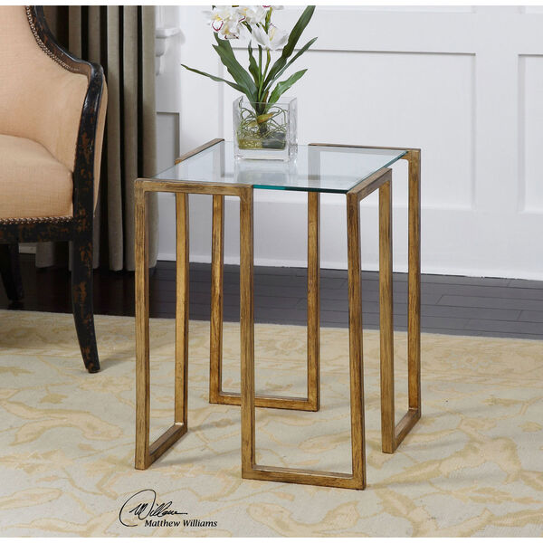 Mirrin Antiqued Gold Leaf Accent Table, image 2