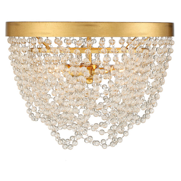 Fiona Antique Gold Three-Light Flush Mount with Clear Glass Bead, image 2