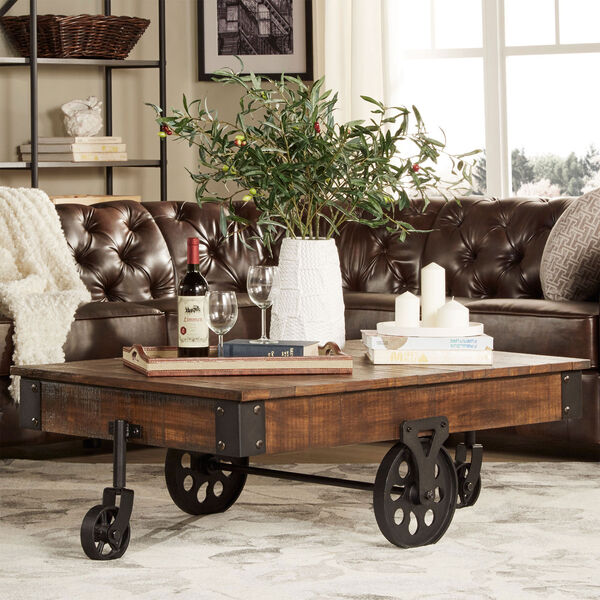 Rustic Cocoa Factory Cart Cocktail Table, image 1