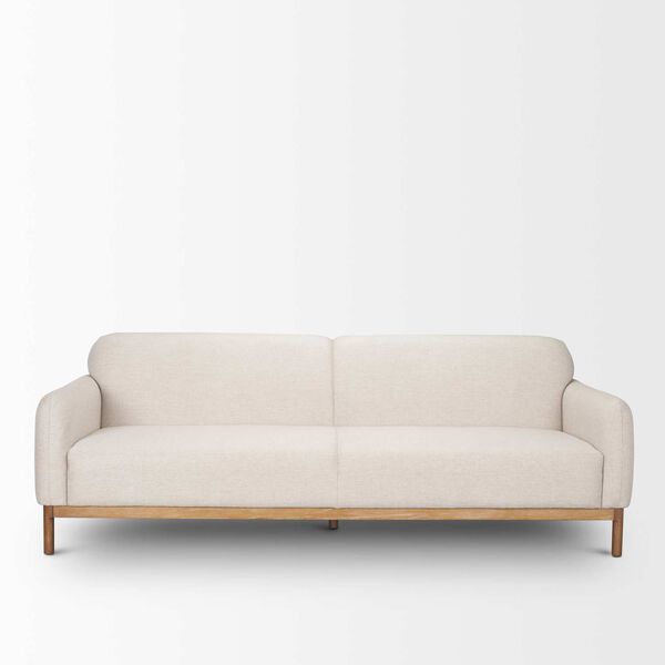 Hale Medium Brown Wood and Oatmeal Fabric Sofa, image 2