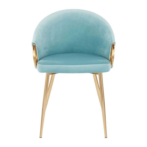 LumiSource Claire Gold and Light Blue Velvet Rounded Low Backrest Chair ...