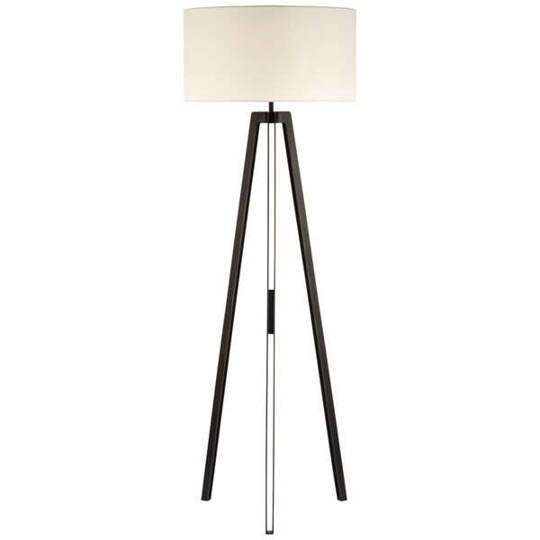 Longhill Large Tripod Floor Lamp in Aged Iron with Linen Shade by Ian K. Fowler, image 1