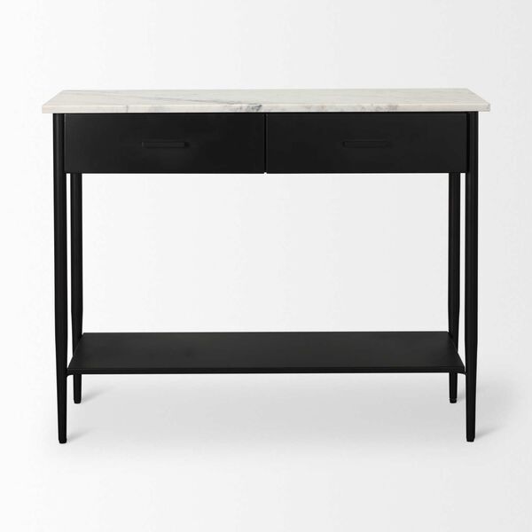 Amika White Marble Top Black Metal Base Console Table, image 2