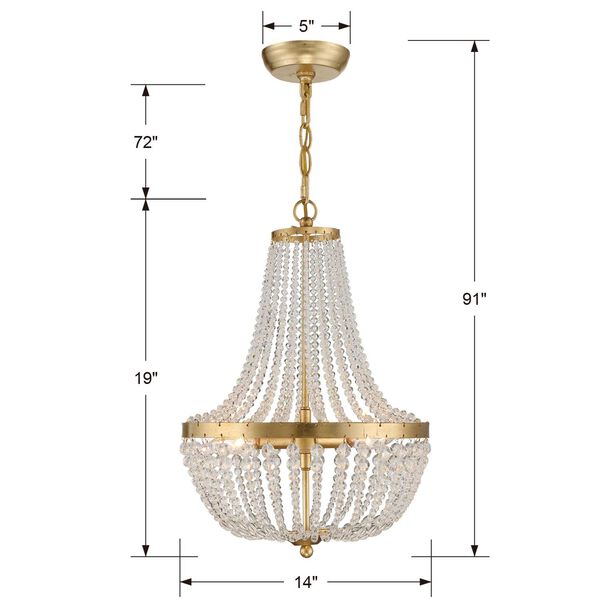 Rylee Antique Gold Three-Light Chandelier Convertible to Semi-Flush Mount, image 2
