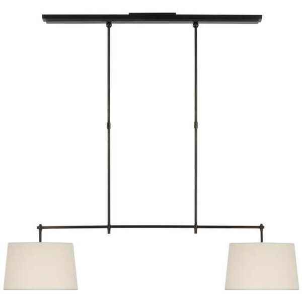Bryant Bronze Two-Light Medium Billiard with Linen Shades by Thomas O'Brien, image 1