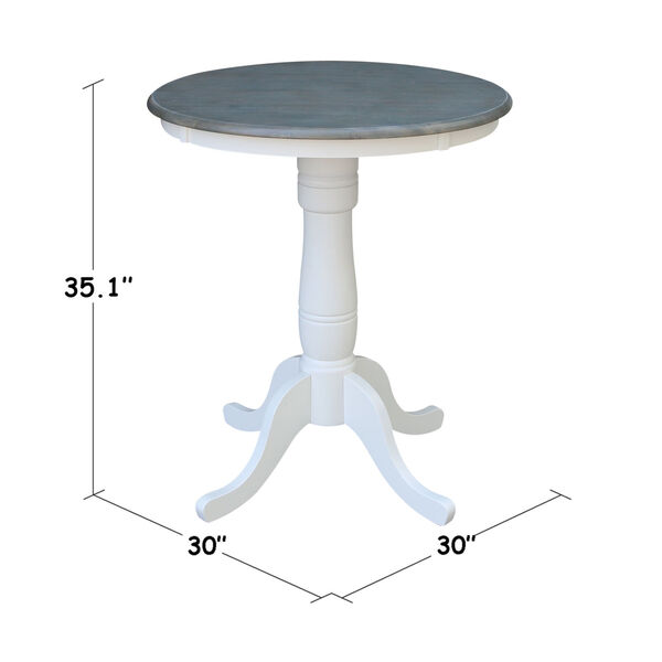 White and Heather Gray 30-Inch Width x 35-Inch Height Round Top Counter Height Pedestal Table, image 3