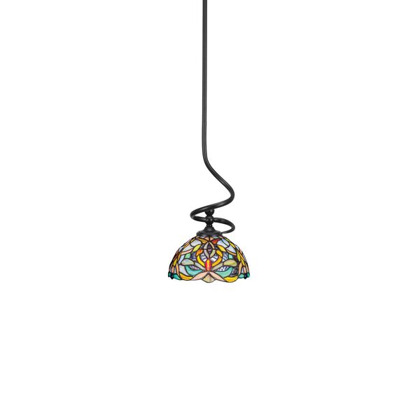 Capri Matte Black One-Light Mini Pendant with Kaleidoscope Art Glass, image 1