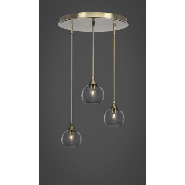 Empire New Age Brass Three-Light Cluster Pendalier with Five-Inch Clear Bubble Glass, image 2