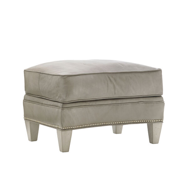 Oyster Bay Beige Bayville Leather Ottoman, image 1