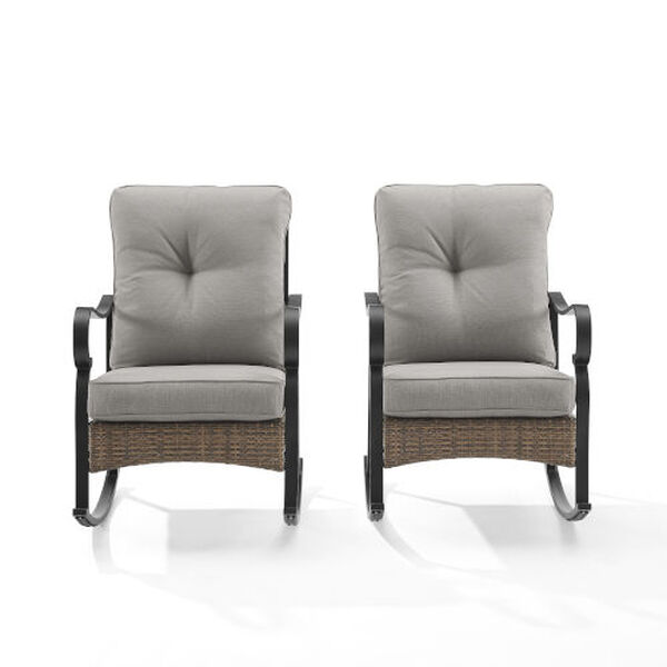 Dahlia Taupe and Matte Black Outdoor Metal And Wicker Rocking Chair, Set of 2, image 2