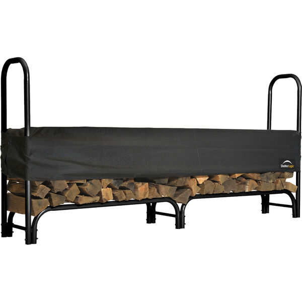 Black and Grey 8 Ft. Heavy Duty Firewood Rack with Cover, image 1