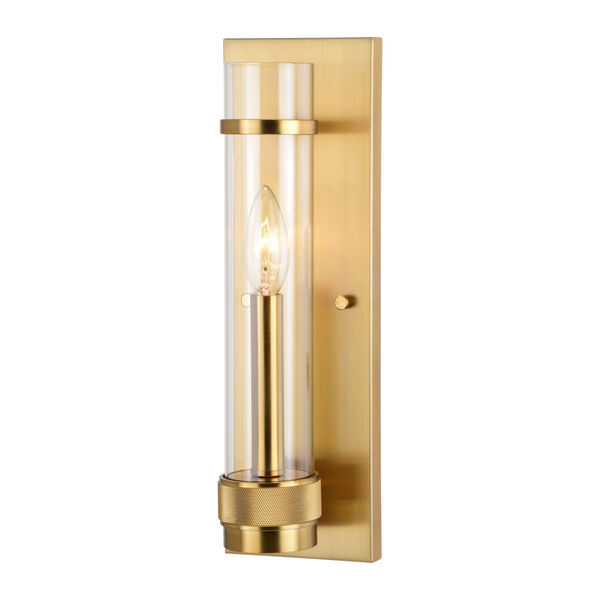 Bari Satin Brass Four-Inch One-Light Wall Sconce with Clear Cylinder Glass, image 1