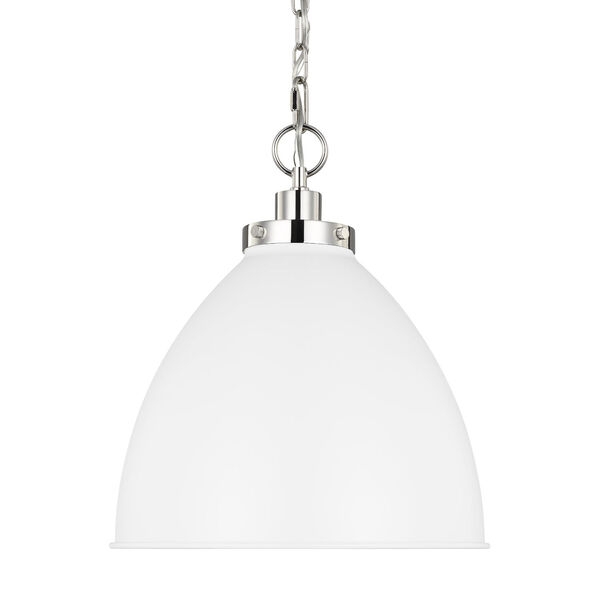 Wellfleet Matte White and Silver 16-Inch One-Light Pendant, image 3