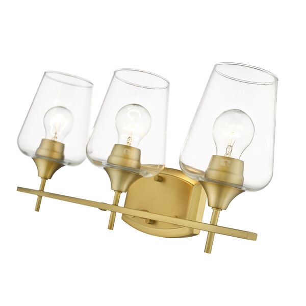 Joliet Olde Brass Three-Light Vanity with Transparent Glass, image 4
