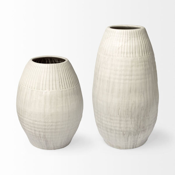 Reyan Pearl White Ceramic Striped Vase, image 2