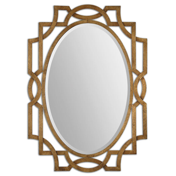 Margutta Forged Metal with Antiqued Gold Leaf Oval Mirror, image 2