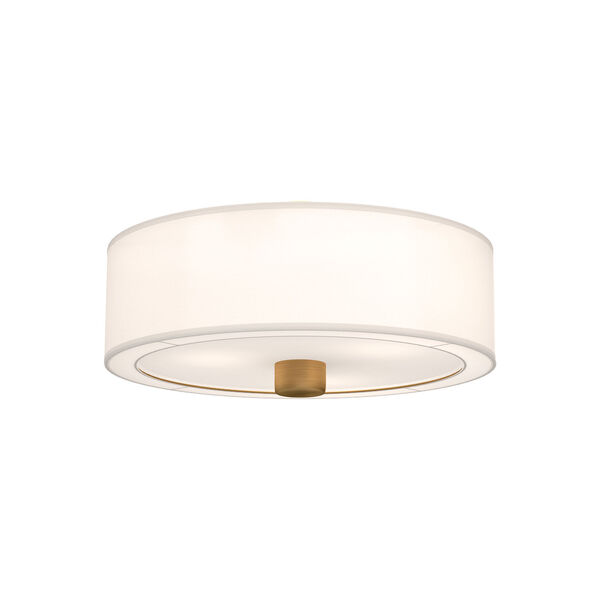 Theo Aged Gold and White Three-Light Flush Mount with Linen Shade, image 1