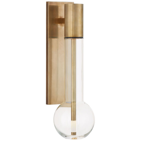Nye Small Bracketed Sconce in Antique-Burnished Brass with Clear Glass by Kelly Wearstler, image 1