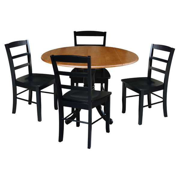 Black and Cherry 42-Inch Dual Drop Leaf Dining Table with Black Four Ladder Back Dining Chair, Five-Piece, image 1