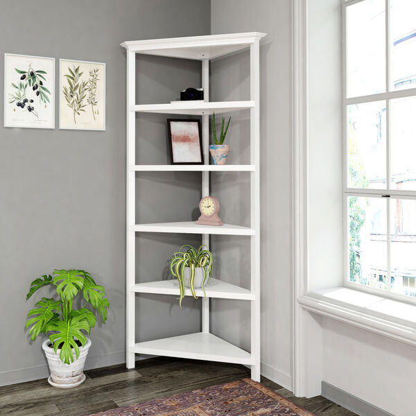 White 5-Tier Corner Wooden Bookcase, image 1