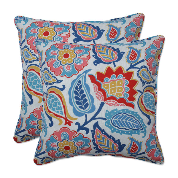 Moroccan Blue Red Yellow 18-Inch Throw Pillow, Set of Two, image 1