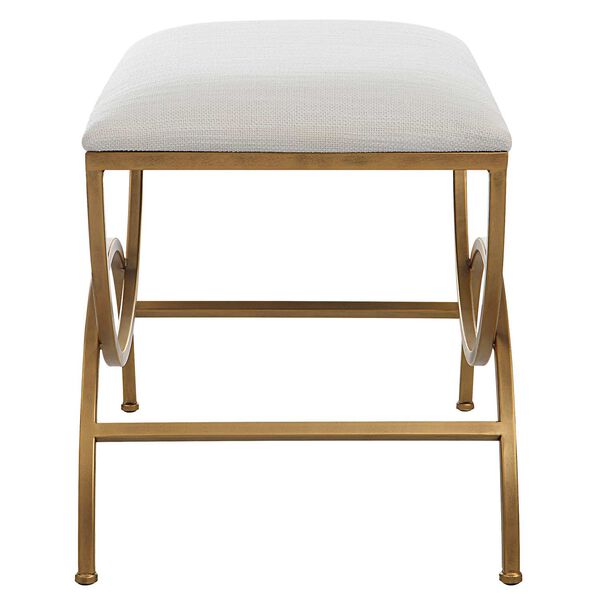 Whittier Brushed Brass and Off White Double Arch Accent Stool, image 3