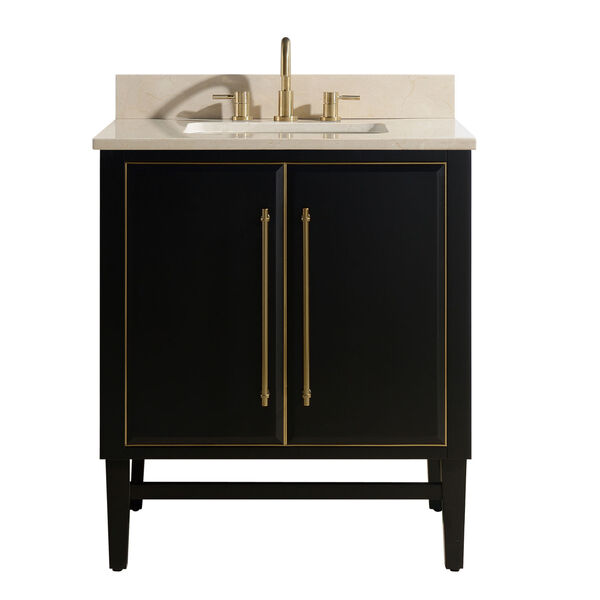 Black 31-Inch Bath vanity Set with Gold Trim and Crema Marfil Marble Top, image 1