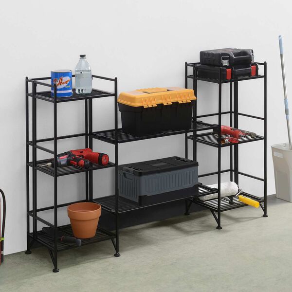 Xtra Storage Three-Tier Folding Metal Shelves with Set of Two Extension Shelves, image 2