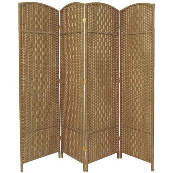 Six Ft. Tall Diamond Weave Fiber Room Divider Natural Four Panel, Width - 19.5 Inches, image 1