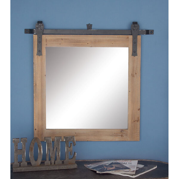 Brown Wood Wall Mirror, 31-Inch x 31-Inch, image 3