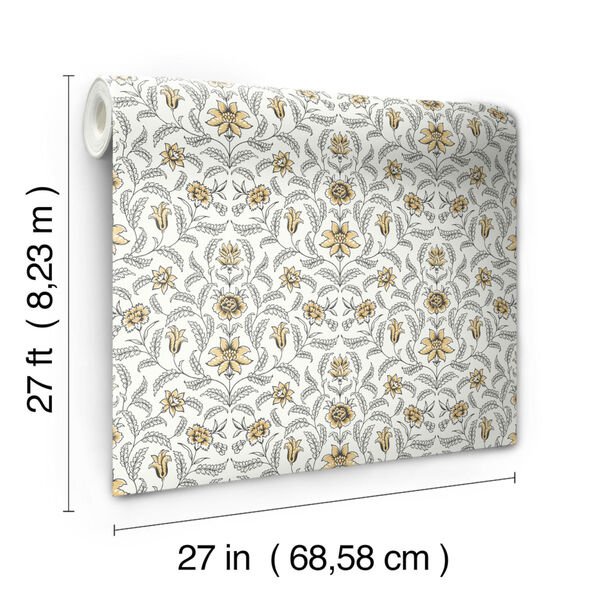 Grandmillennial Yellow Vintage Blooms Pre Pasted Wallpaper - SAMPLE SWATCH ONLY, image 6