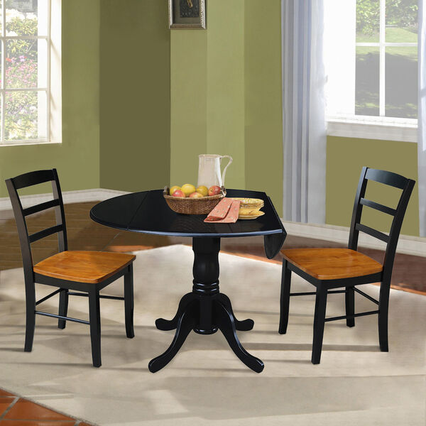 Black 42-Inch Dual Drop Leaf Dining Table with Black and Cherry Two Ladder Back Dining Chair, Three-Piece, image 4