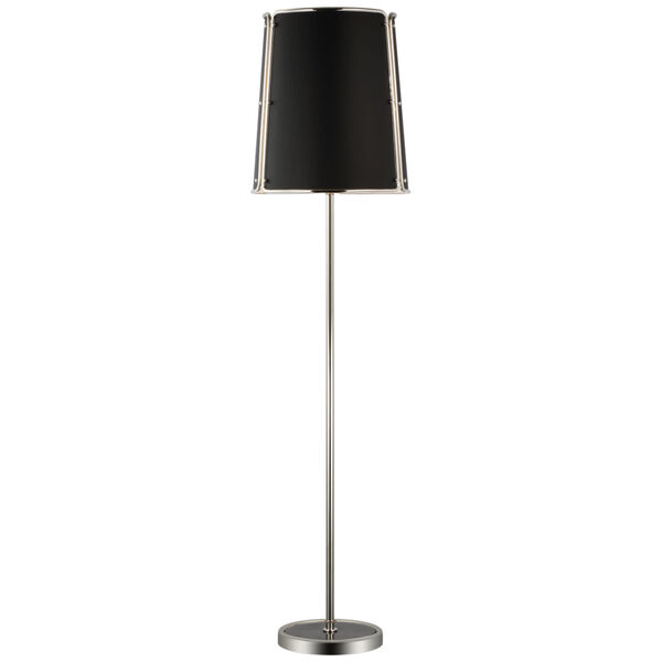 Hastings Large Floor Lamp in Polished Nickel with Black Shade by Carrier and Company, image 1