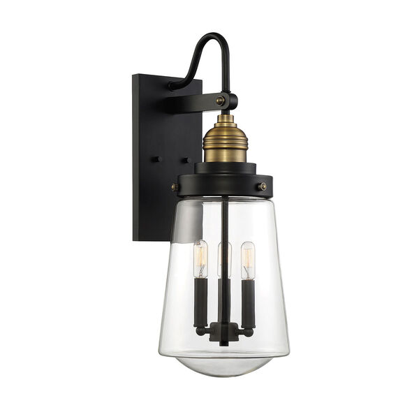 Macauley Vintage Black with Warm Brass Three-Light Outdoor Wall Lantern, image 3