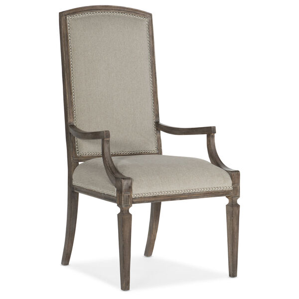 Woodlands Medium Wood 46-Inch Arched Upholstered Arm Chair, image 1