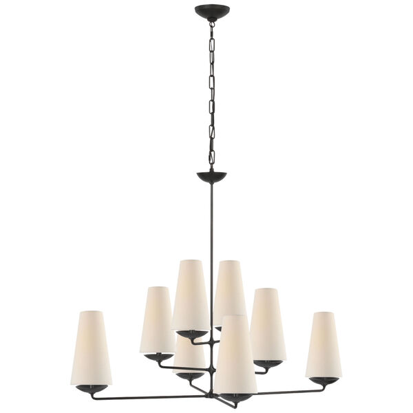 Fontaine Large Offset Chandelier in Aged Iron with Linen Shades by AERIN, image 1