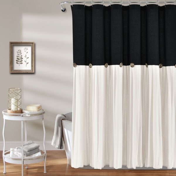 Linen Button Black and White 72 x 72 In. Button Single Shower Curtain, image 1