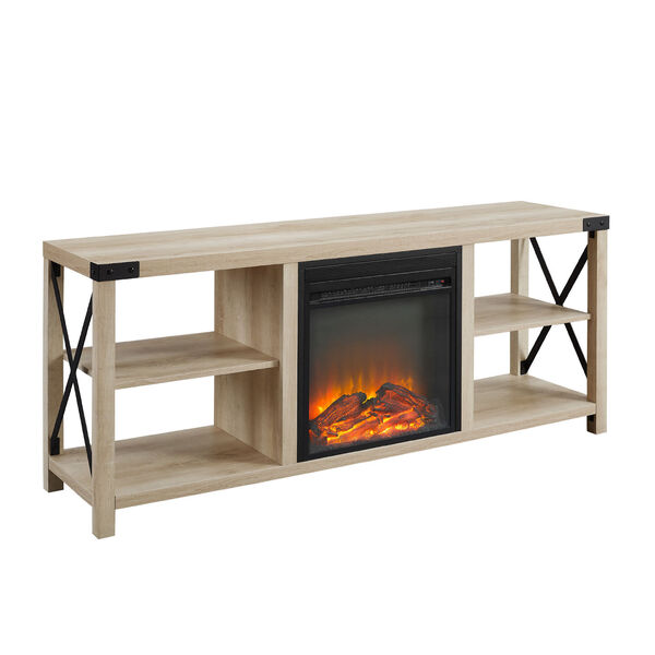 White Oak Metal-X Fireplace TV Stand, image 1