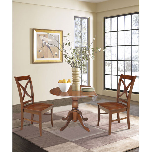 Espresso 42-Inch Dual Drop Leaf Table with Two Cross Back Dining Chair, Three-Piece, image 4