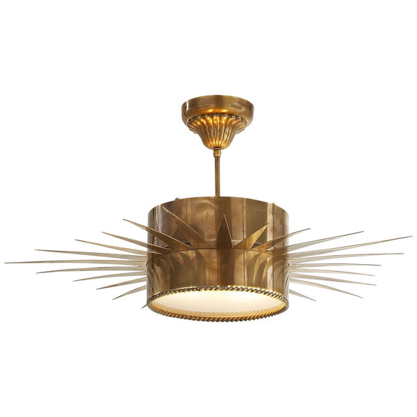 Soleil Large Semi-Flush in Hand-Rubbed Antique Brass with Frosted Glass by Suzanne Kasler, image 1