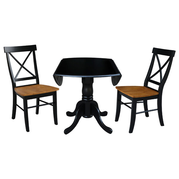 Black 42-Inch Dual Drop Leaf Dining Table with Black and Cherry Two Cross Back Dining Chair, Three-Piece, image 5