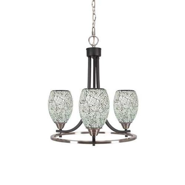Paramount Matte Black Brushed Nickel Three-Light Chandelier with Black Fusion Glass, image 1